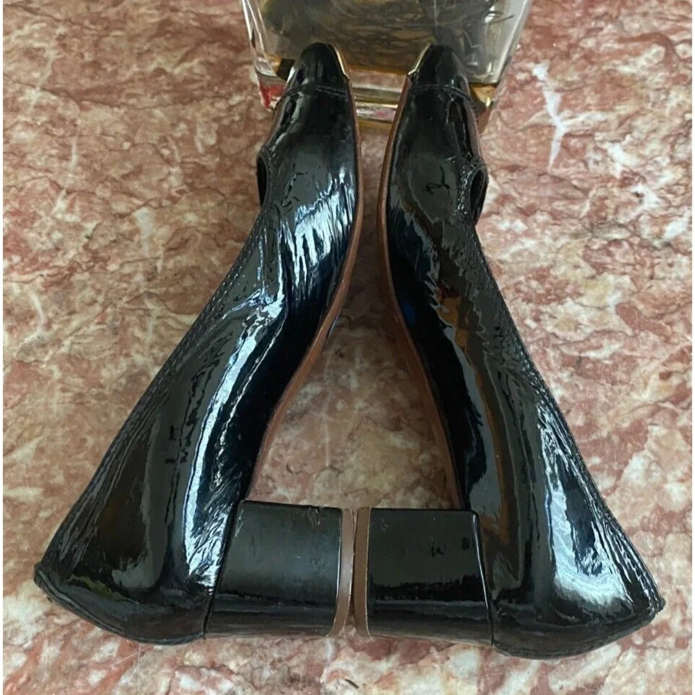 Tory Burch Marion Leather Black Patent Leather Gold Trim‎ Pumps Size 8 EUC, $248